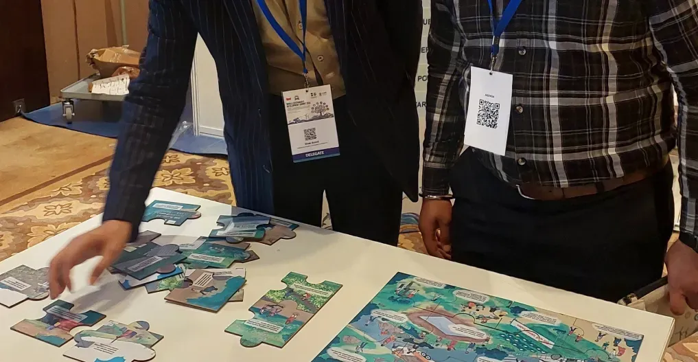 Attendees engaging with puzzles at the event.

