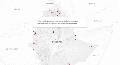 This is a scrollable storytelling section that explains the reasons and extent of forced displacement in Ethiopia.
